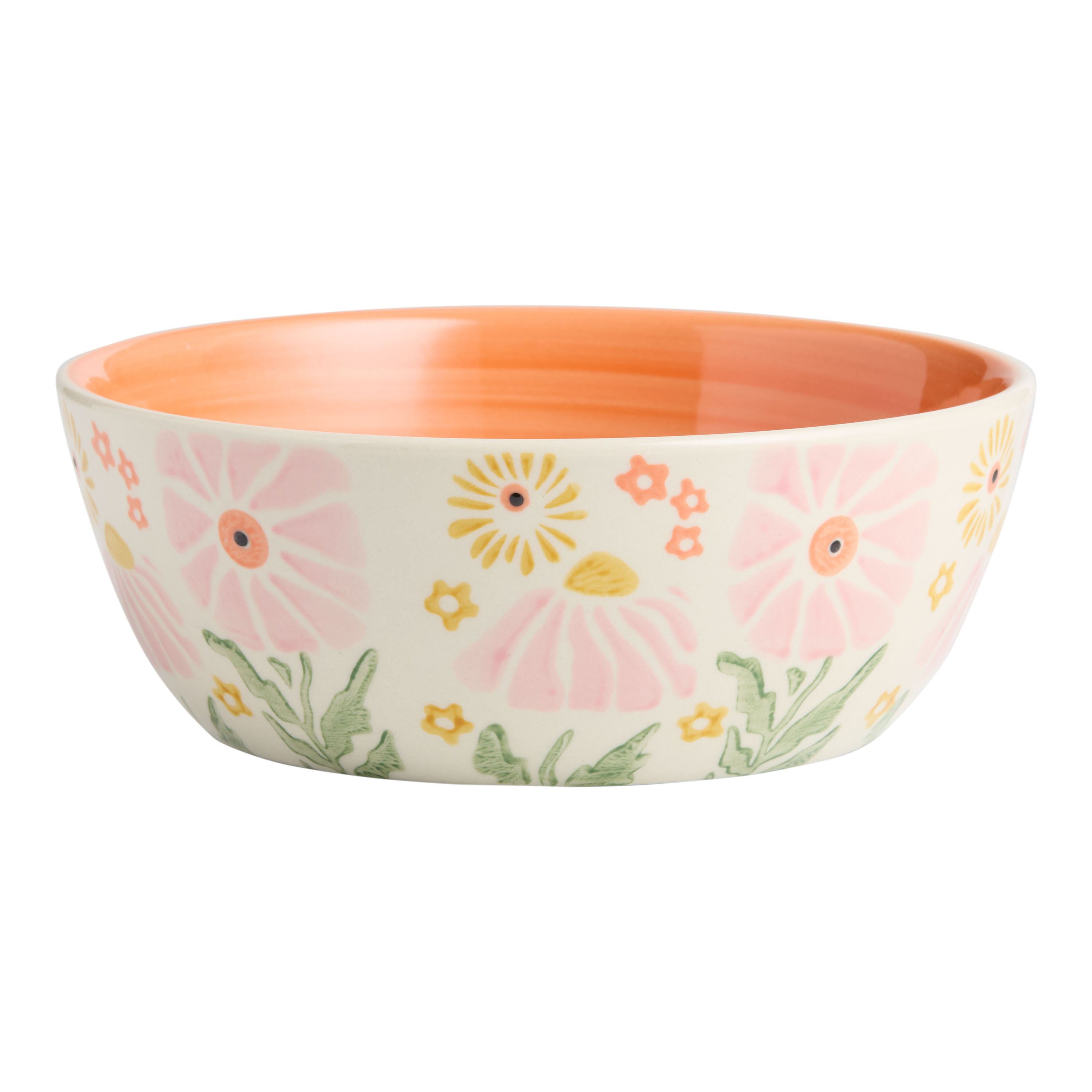 Pink and Coral Retro Floral Hand Painted Bowl | World Market