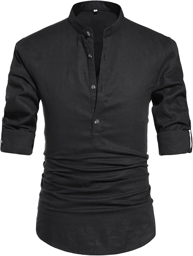 NITAGUT Men Henley Neck Long Sleeve Daily Look Linen Shirts | Amazon (US)