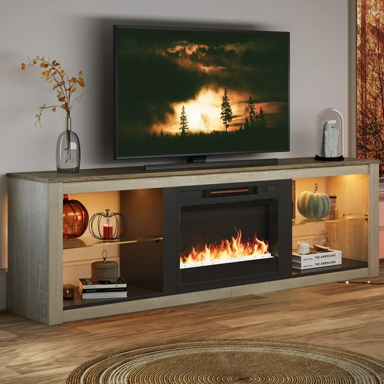 Bestier Modern Electric Fireplace TV Stand Entertainment Center for TVs up to 75" with LED Light ... | Walmart (US)