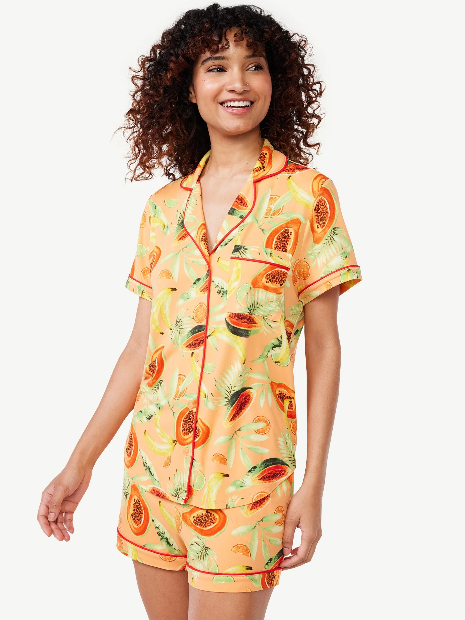 Joyspun Women's Knit Notch Collar Top and Shorts Pajama Set, 2-Piece, Sizes S to 3X | Walmart (US)