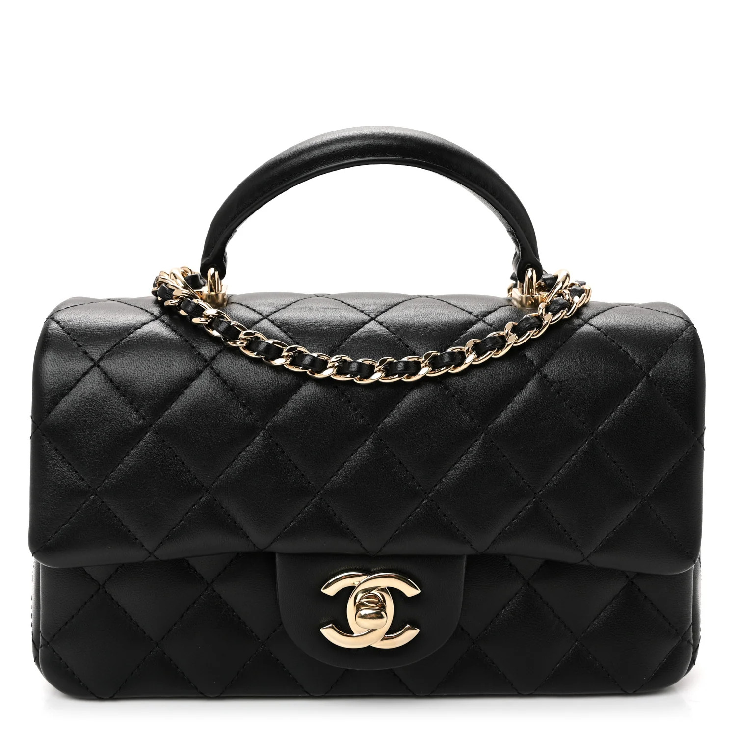 Lambskin Quilted Mini Top Handle Rectangular Flap Black | FASHIONPHILE (US)