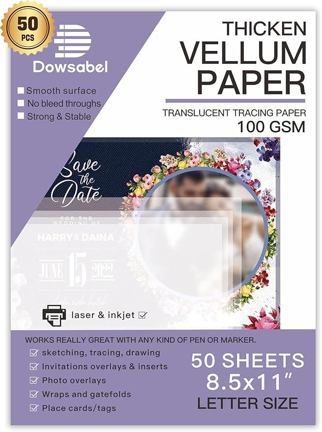 Translucent Vellum Paper, Dowsabel 68LBS 8.5 x 11 inches Printable Vellums for Card Overlays, Inv... | Amazon (US)