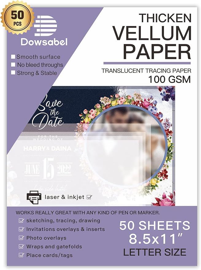 Translucent Vellum Paper, Dowsabel 68LBS 8.5 x 11 inches Printable Vellums for Card Overlays, Inv... | Amazon (US)