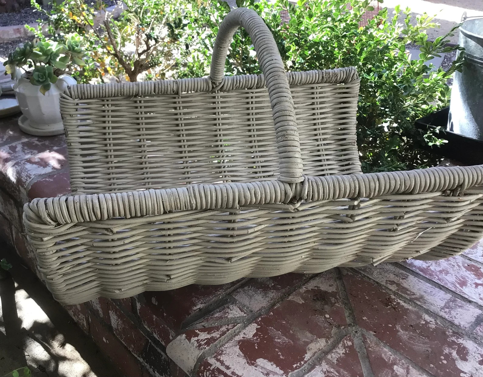 Vintage Gray large Wicker Fire place wood holder, gathering harvest basket, storage basket | Etsy (US)