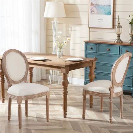 Vintage French Dining Chairs Set of 2 Upholstered Tufted Farmhouse Dining Chairs with Oval Backrest  | Walmart (US)