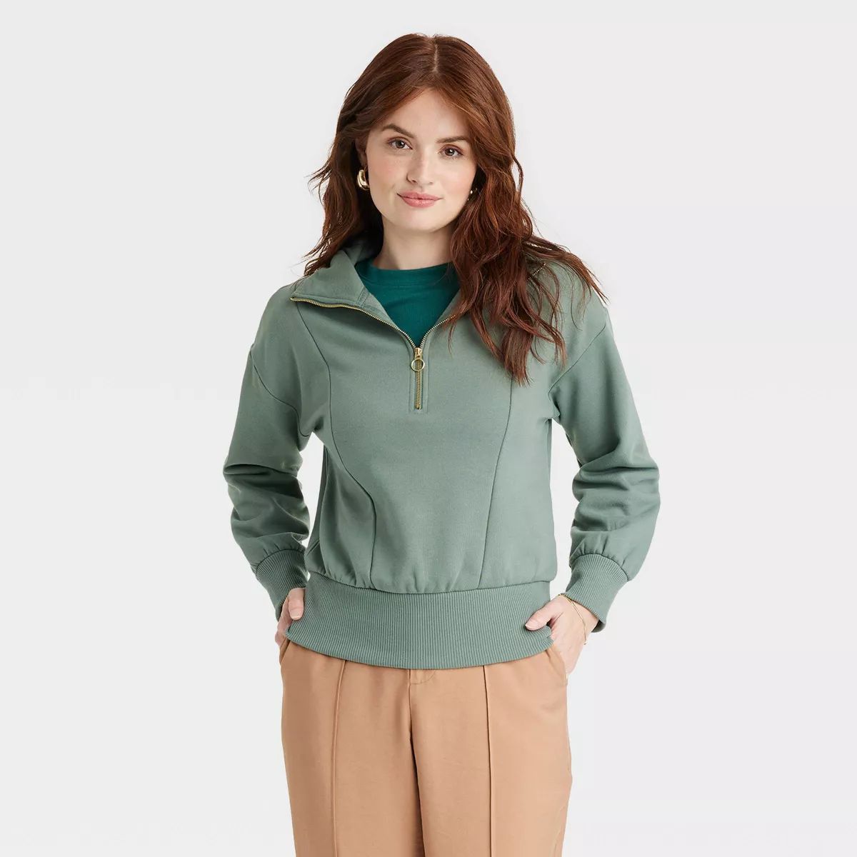 Women's Quarter Zip Sweatshirt - A New Day™ Teal XS | Target