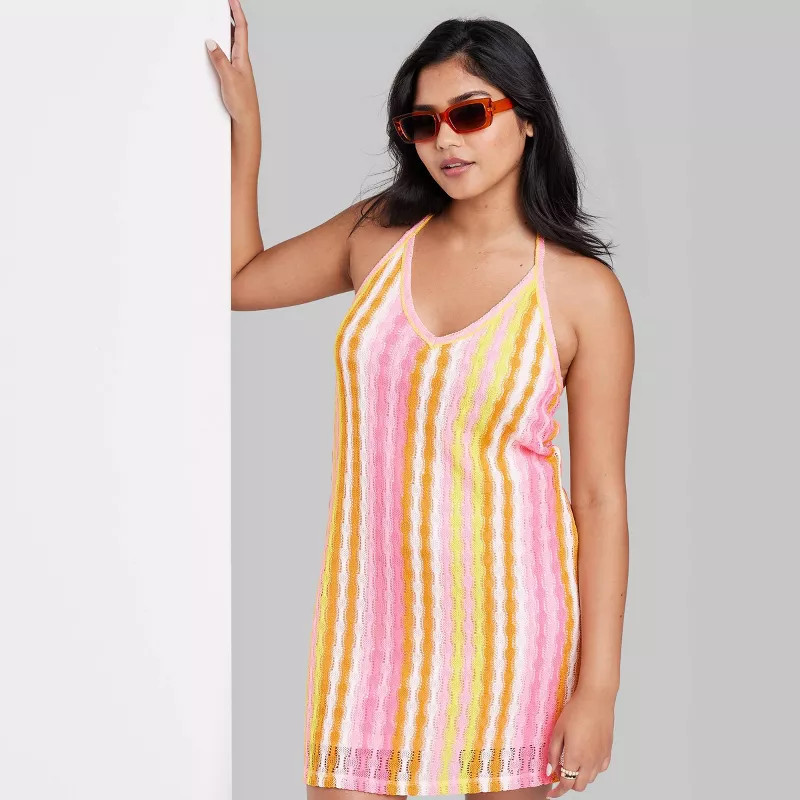 Women's Sleeveless Openwork Bodycon Dress - Wild Fable™ Warm Multi Striped | Target