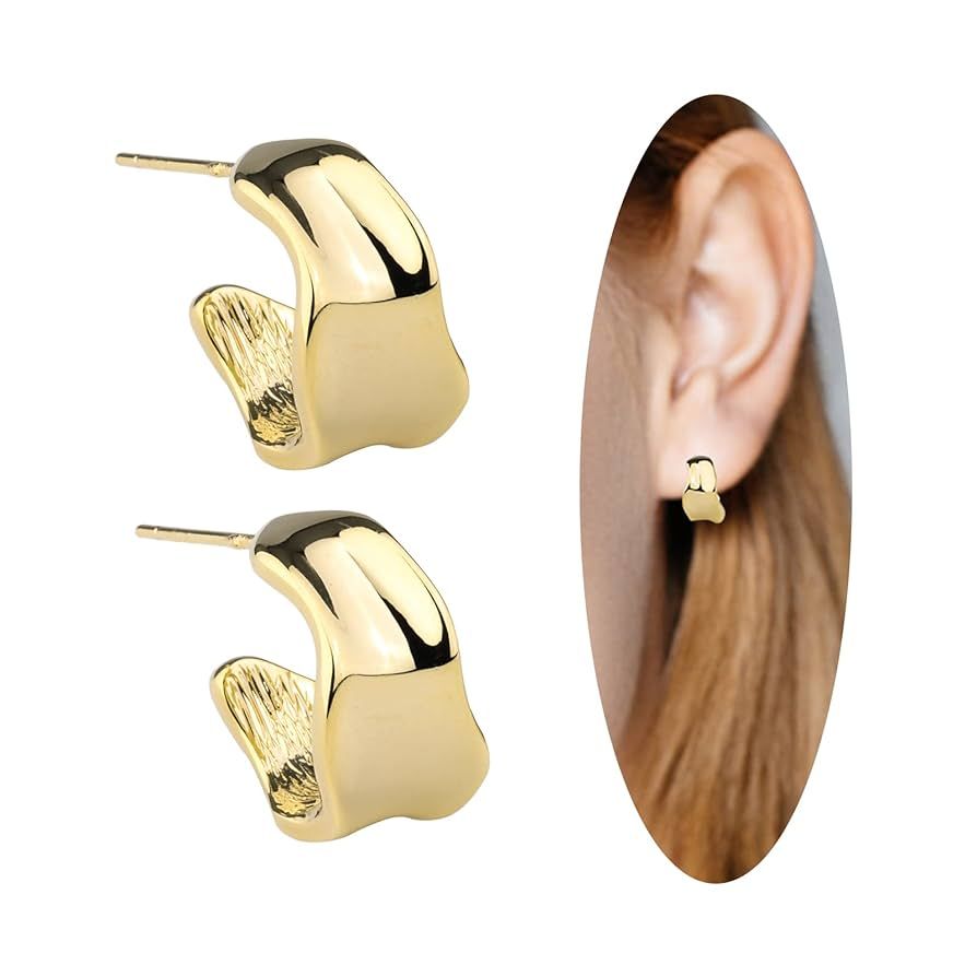Gold Hoop Earrings, Handmade 14K Gold Hoop Earrings for Women. Lightweight Hypoallergenic Open Ho... | Amazon (US)