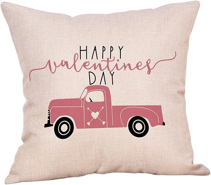 Softxpp Happy Valentine’s Day Vintage Pink Truck Love Heart Throw Pillow Cover Farmhouse Decor ... | Amazon (US)