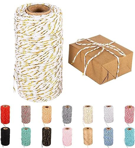 Twine String,328 Feet Christmas Twines White Rope with Gold Wire Bakers String Rope Craft Making Knitting Butchers Twine DIY Wedding Decor Supply String Rope(White Gold) | Amazon (US)