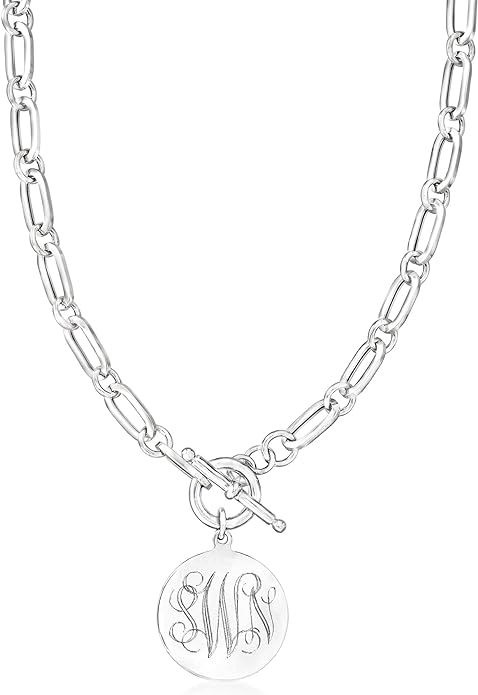 Ross-Simons Italian Sterling Silver Personalized Paper Clip Link Disc Toggle Necklace | Amazon (US)