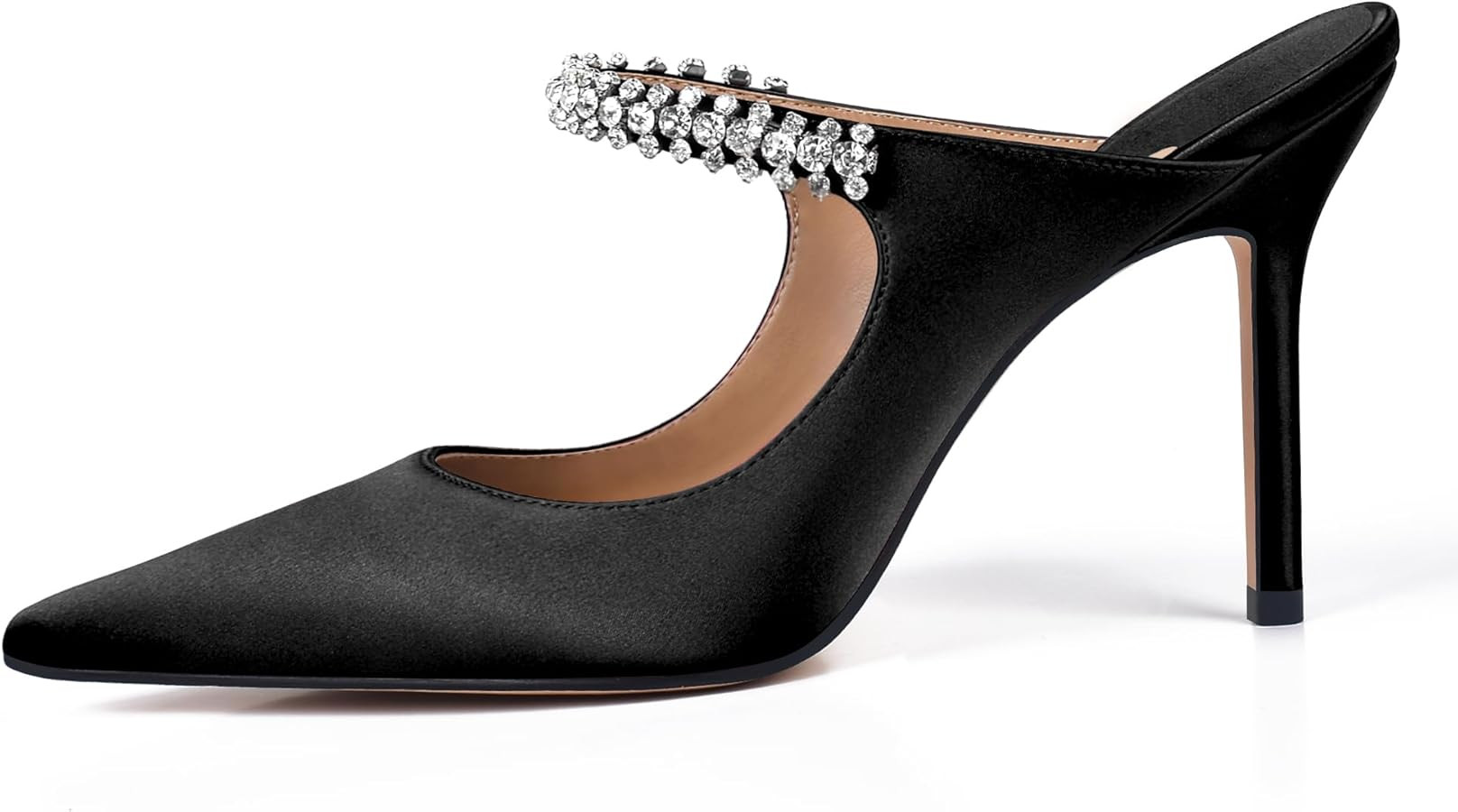 XINIUNIU Heeled Mules for Women Rhinestone Heels Pointed Toe Slip On 4 Inch Stiletto Closed Toe S... | Amazon (US)