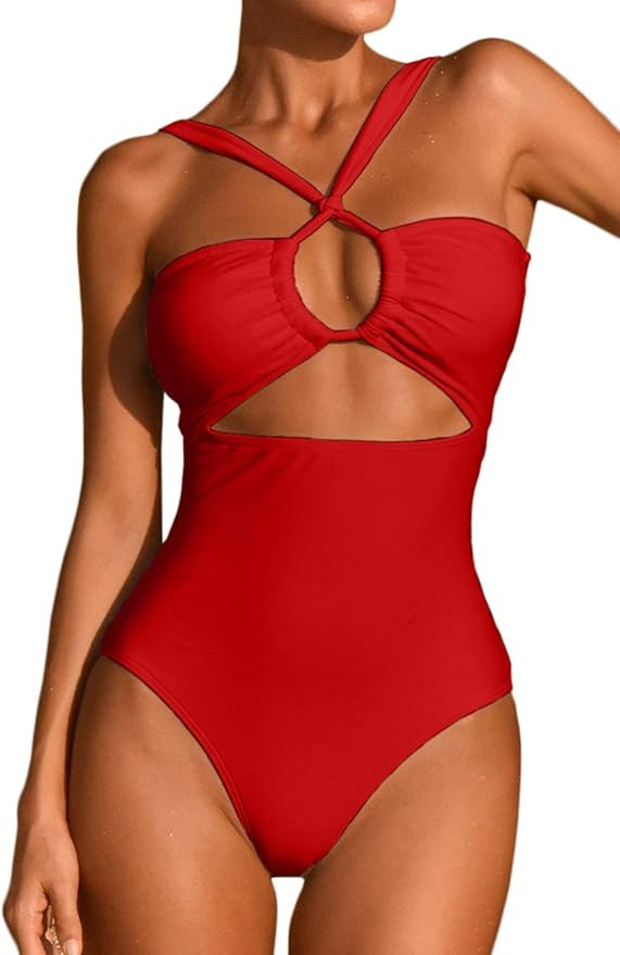 ioiom Women's Sexy Front Cross One Piece Swimsuits High Waisted Tummy Control Bathing Suits | Amazon (US)