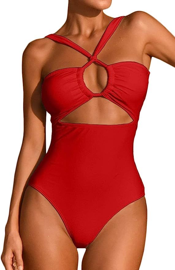 ioiom Women's Sexy Front Cross One Piece Swimsuits High Waisted Tummy Control Bathing Suits | Amazon (US)