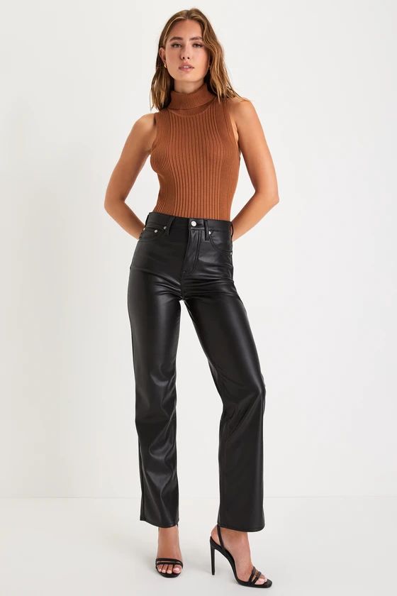 Sundaze Black Vegan Leather High Rise Straight Leg Pants | Lulus (US)