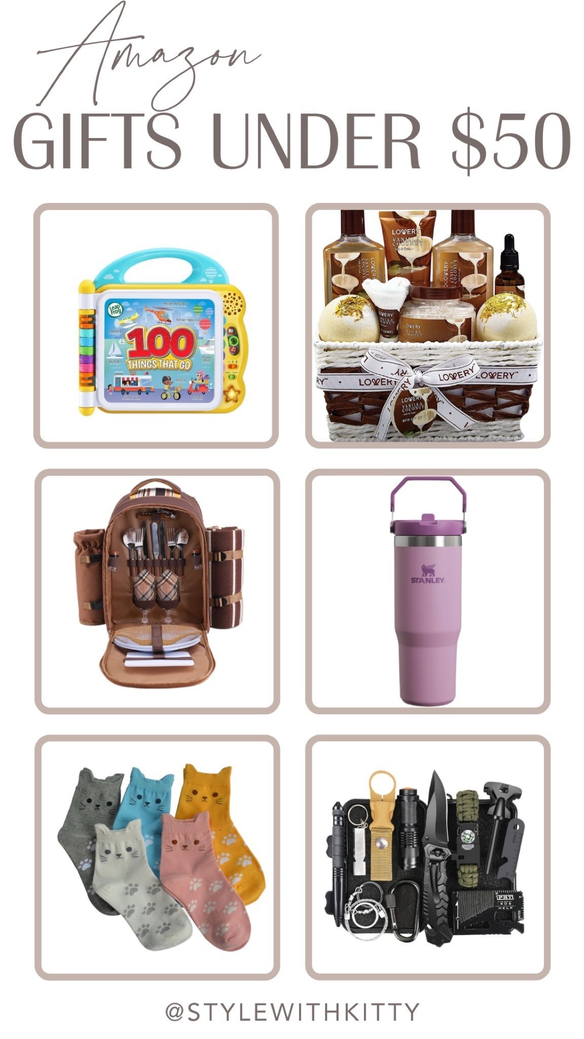 Gifts under $50 that look WAY more expensive than they are 🎁✨
From kids’ learning toys and cozy cat socks to luxe spa sets, the viral Stanley cup, a full picnic backpack, and even an all-in-one survival kit — these are practical, cute, and perfect for everyone on your list!

Affordable gifting made so easy 💗
Shop everything below ⬇️
@stylewithkitty

#amazongifts #giftsunder50 #amazonfinds #learningtablet #kidstoys #bathandbodyset #spabasket #stanleycup #picnicbackpack #catsocks #survivalkit #giftguide2025 #holidaygifts #budgetgifts #stylewithkitty


#LTKCyberWeek #LTKGiftGuide #LTKFindsUnder50