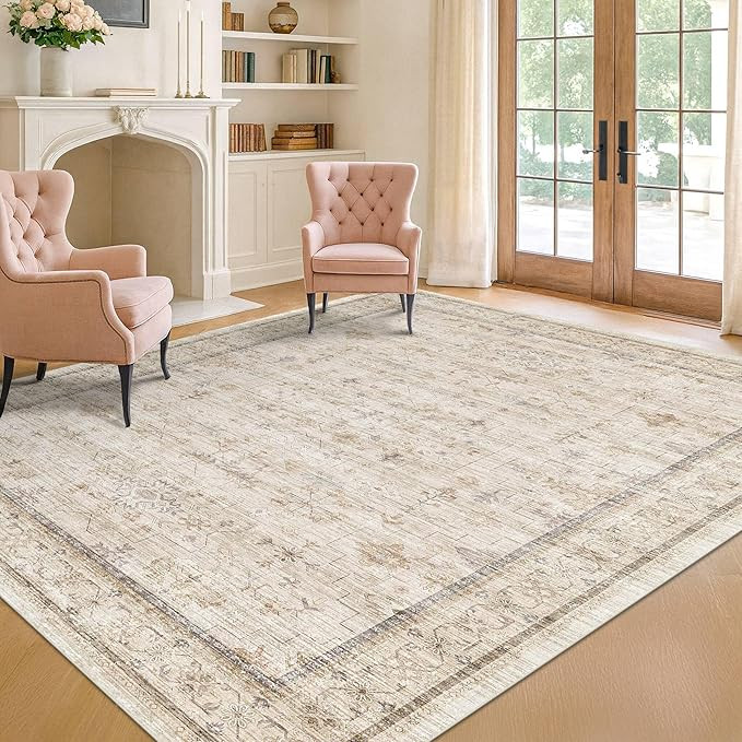 Washable Ivory 5x7 Rug for Bedroom, Home Office, Non Slip Dinning Rugs for Under Table, Low Pile ... | Amazon (US)