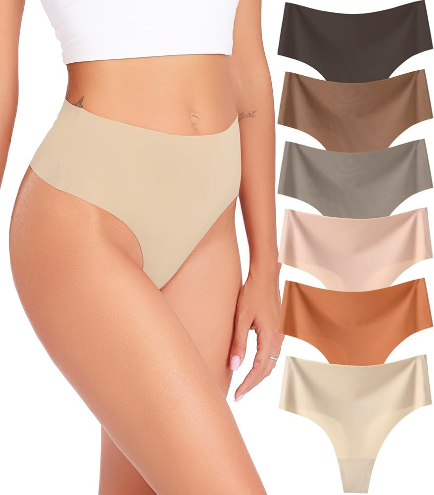 Wealurre Underwear High Waisted Thongs Panties, 6 Pack | Amazon (US)