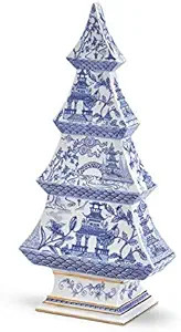 Two's Company Blue and White Mini Christmas Tree Ceramic Figurine - Small Christmas Tree Decor fo... | Amazon (US)