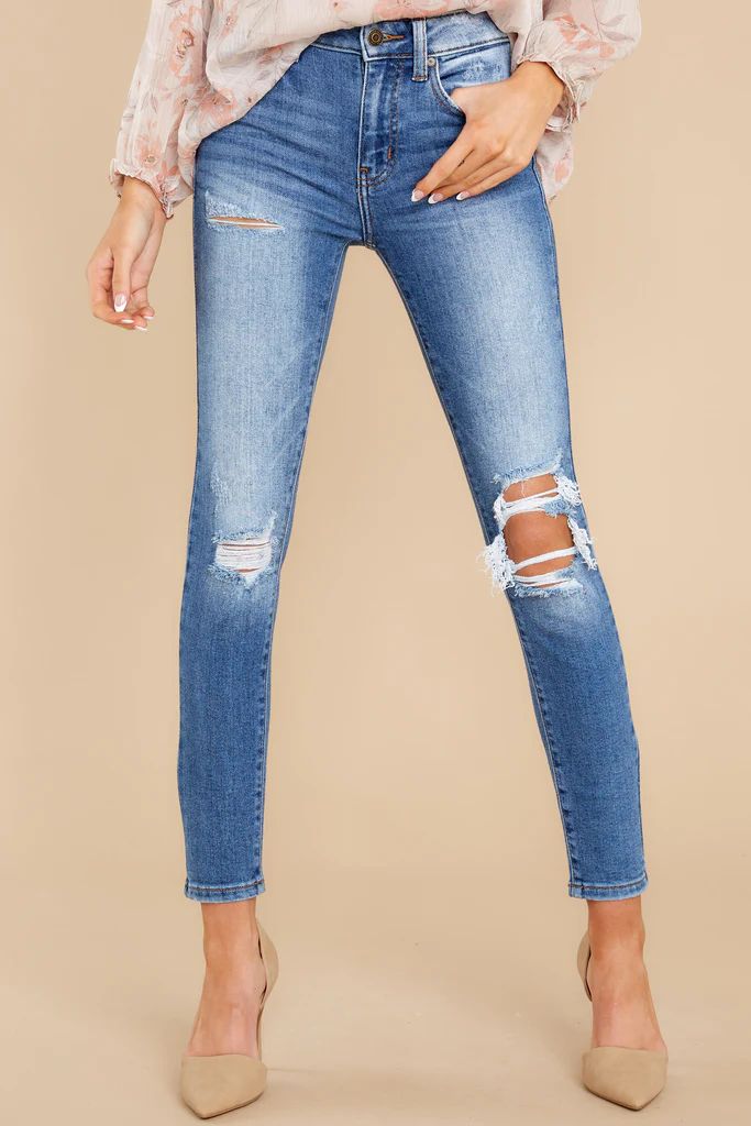 In Action Medium Wash Distressed Skinny Jeans | Red Dress 