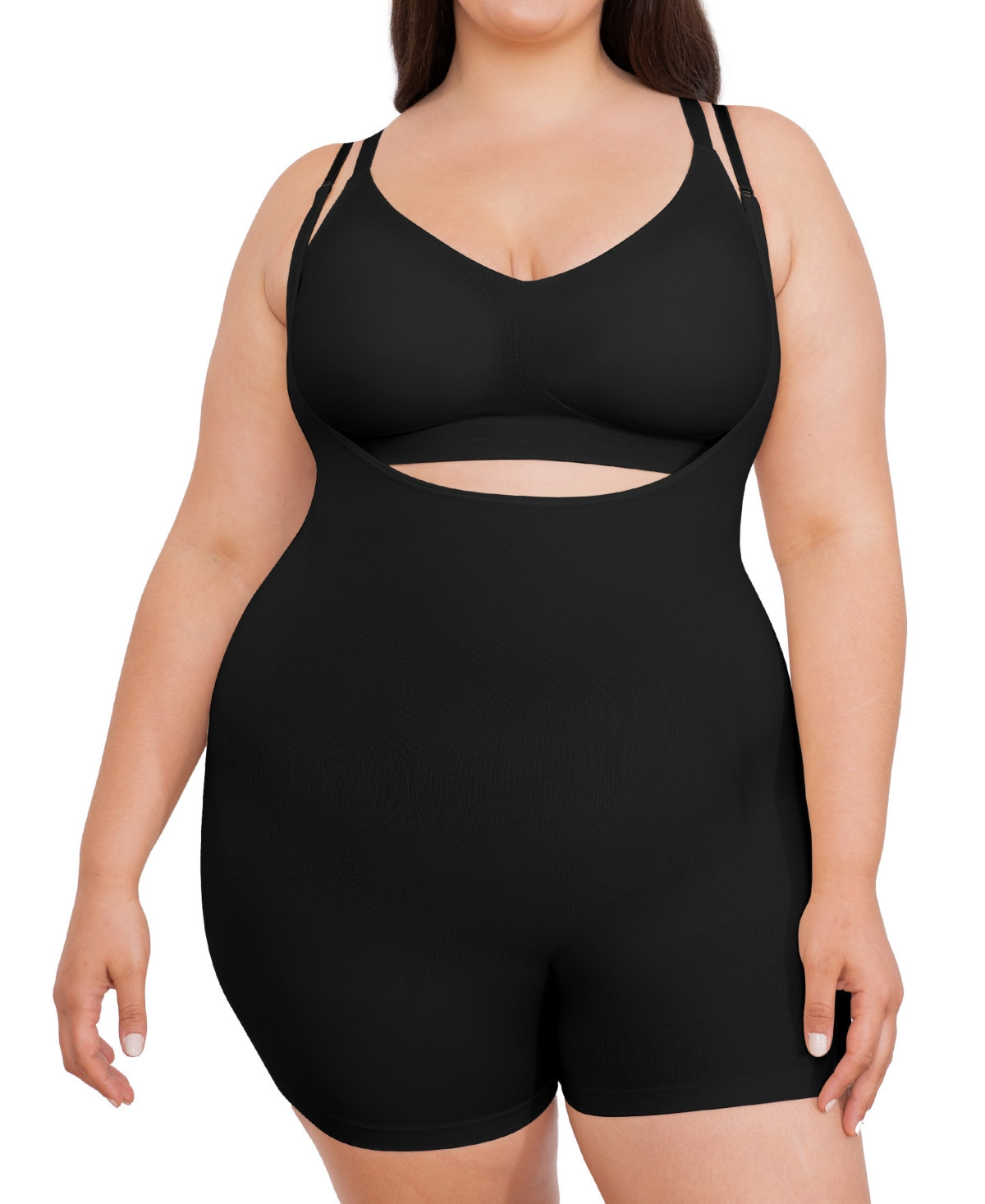 Shapermint Essentials Women's Open Bust Bodysuit Shaper Short 73005 - Black | Macy's