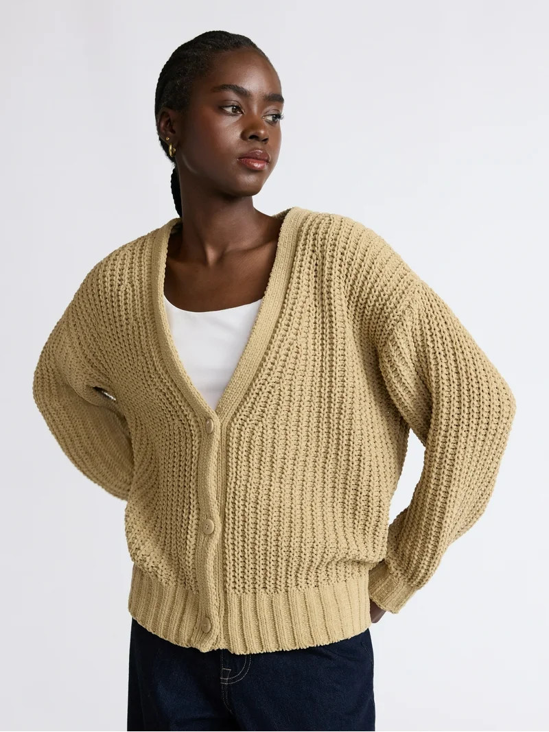 Scoop Women's Oversized Ribbed Cardigan Sweater, Midweight, Sizes XS-XXL | Walmart (US)