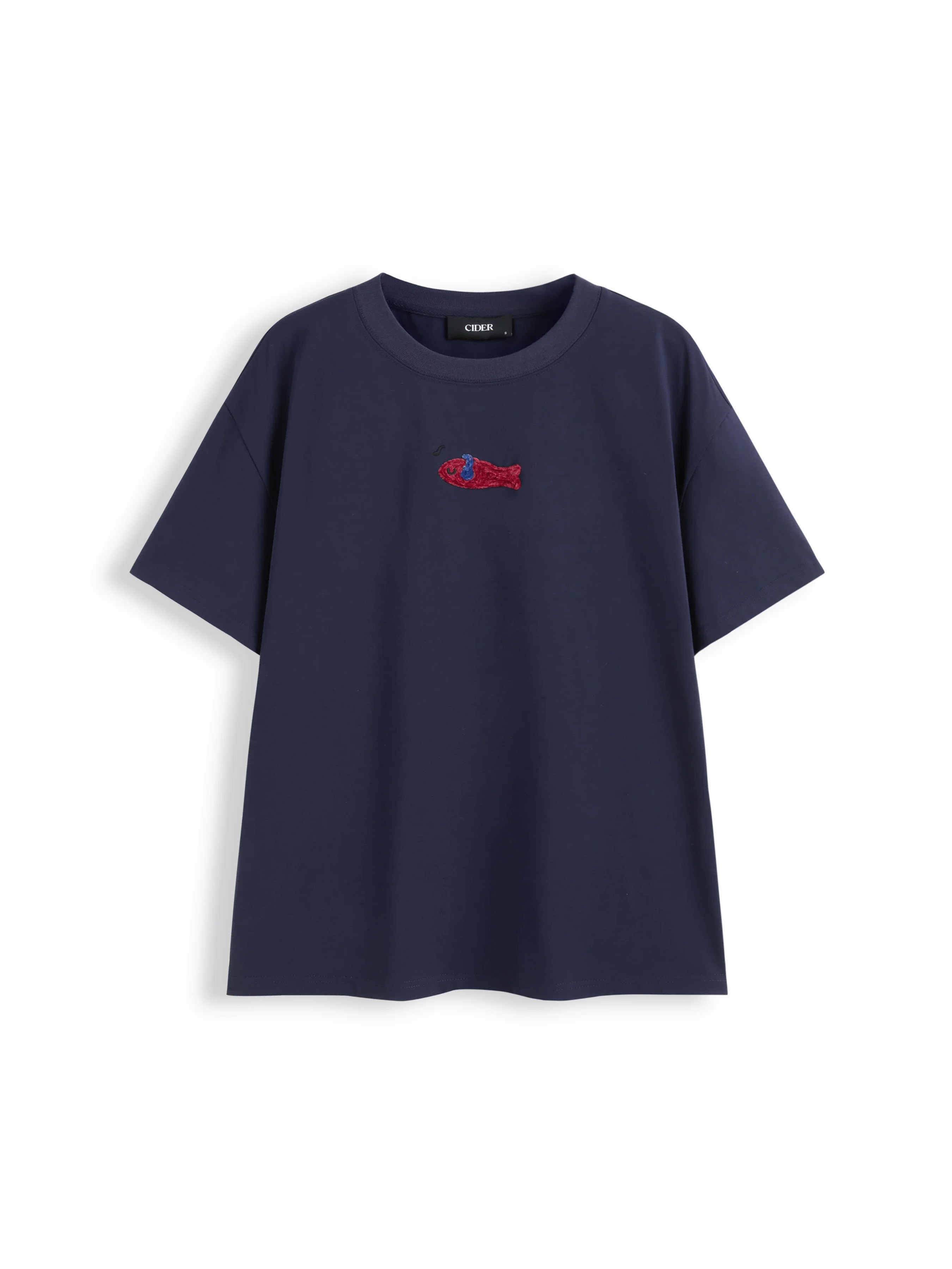 Fish Embroidery Cotton-blend Oversized Tee | Cider