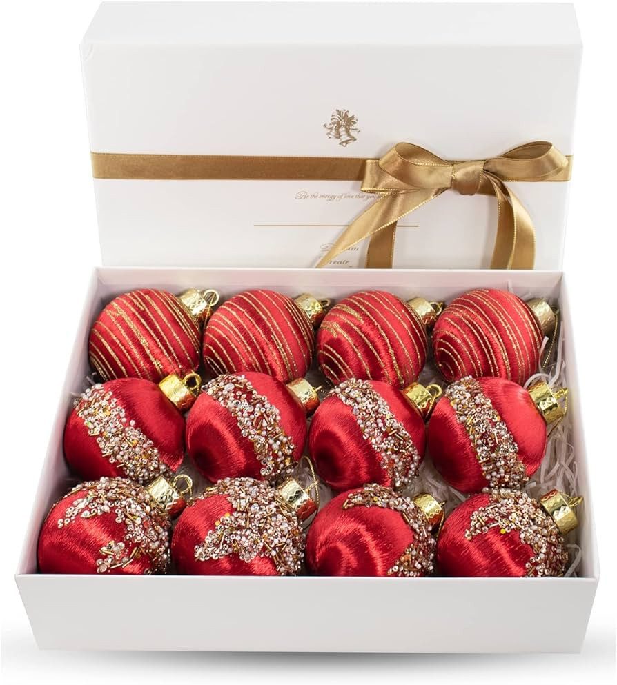 Amazon.com: 12 Pcs Satin Christmas Balls, Silk Christmas Tree Hanging Ornaments, Christma Luxury ... | Amazon (US)