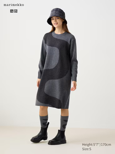 WOMEN'S MARIMEKKO 100% LAMBSWOOL CREW NECK DRESS | UNIQLO AU | Uniqlo Australia