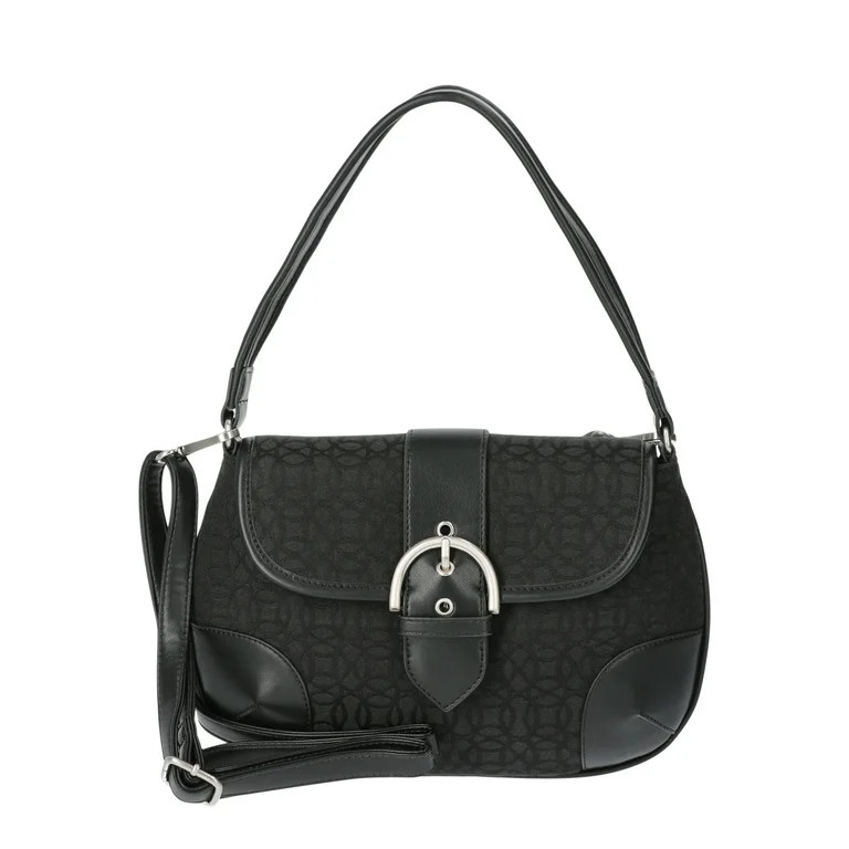 Time and Tru Women's Heather Shoulder Buckle Bag, Black Jacquard - Walmart.com | Walmart (US)