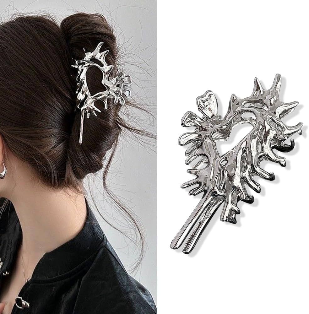 Metal Hair Clips for Women for Thick Hair Silver Conch Shaped Design Hair Claw Clips Gothic Hair ... | Amazon (US)
