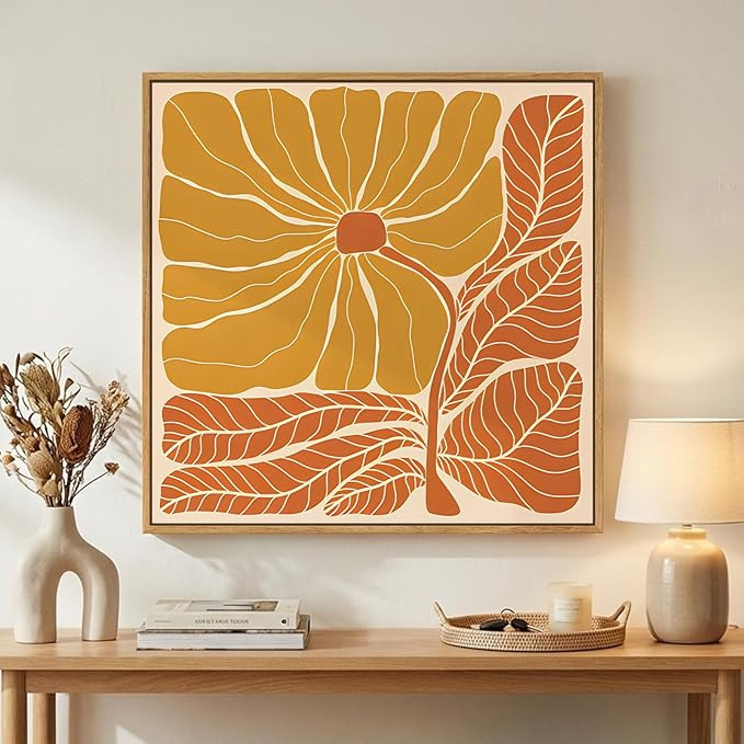 Amazon.com: Framed Neutral Abstract Landscape Wall Art for Living Room, Square Mid Century Modern... | Amazon (US)