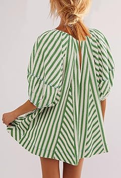 SENSERISE Womens Striped Romper Puff Sleeve Mini Shorts Romper Dress Beach Vacation Outfits with ... | Amazon (US)