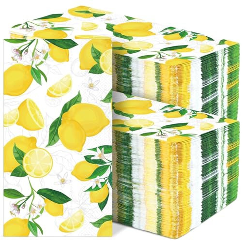 gisgfim 100Pcs Lemon Napkins Yellow Citrus Guest Towel Fruit Disposable Hand paper Napkins for Summer Spring Bathroom Lime Floral Tropical Tea Dinner Party Bridal Baby Shower Decorative Towels | Amazon (US)