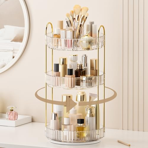 360° Rotating Makeup Organizer, Upgraded 3 Tier Skincare Perfume Organizers for Women, Bathroom ... | Amazon (US)