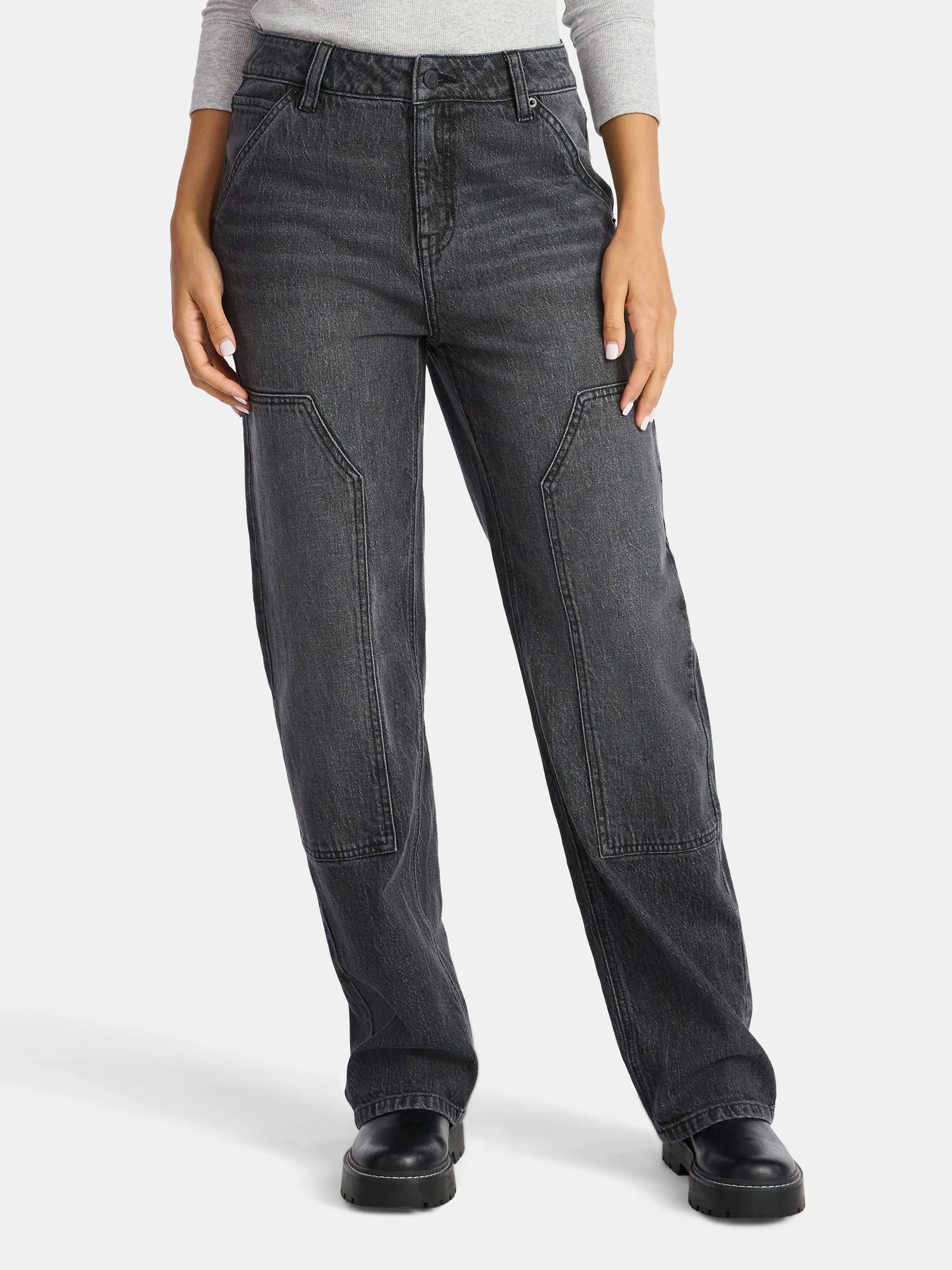 Time and Tru Women's High Rise Straight Jeans with Carpenter Details, 30" Inseam, Sizes 0-20 | Walmart (US)