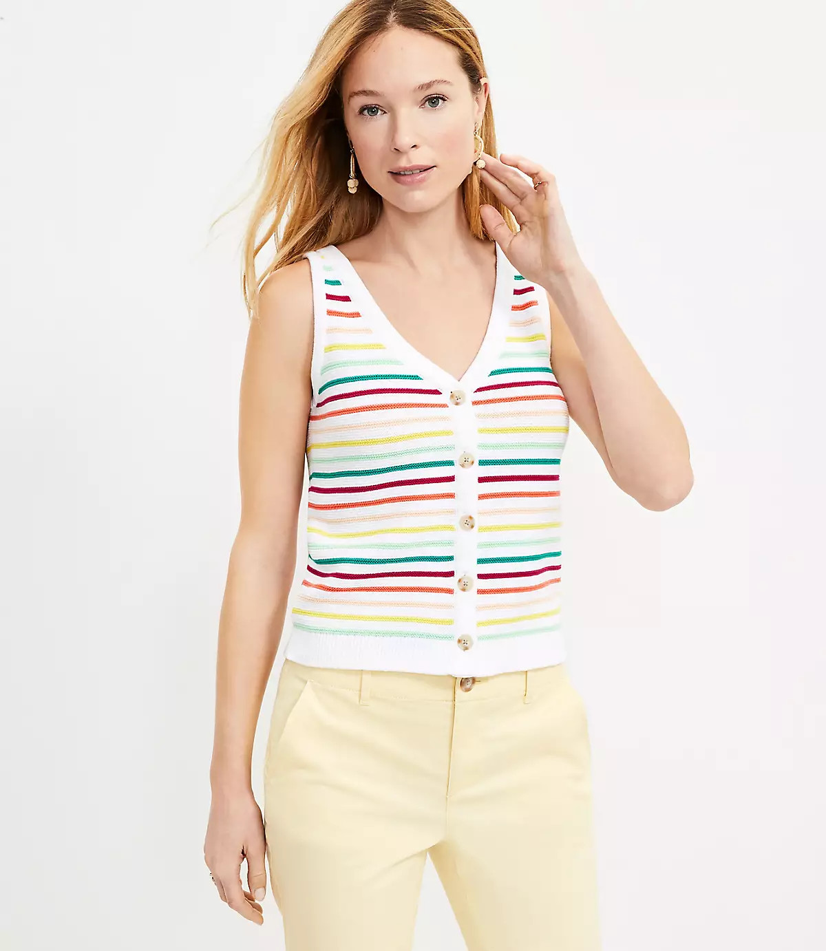 Striped Button Sweater Tank | LOFT | LOFT