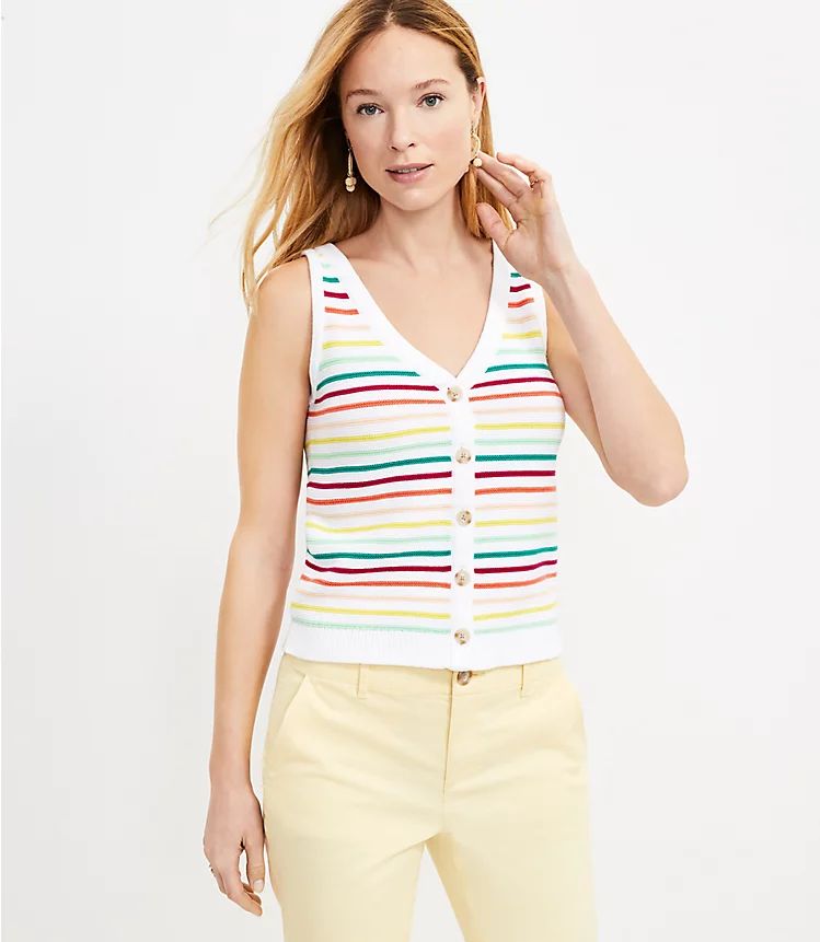 Striped Button Sweater Tank | LOFT | LOFT