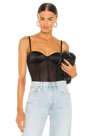 fleur du mal Silk and Mesh Bodysuit in Black from Revolve.com | Revolve Clothing (Global)