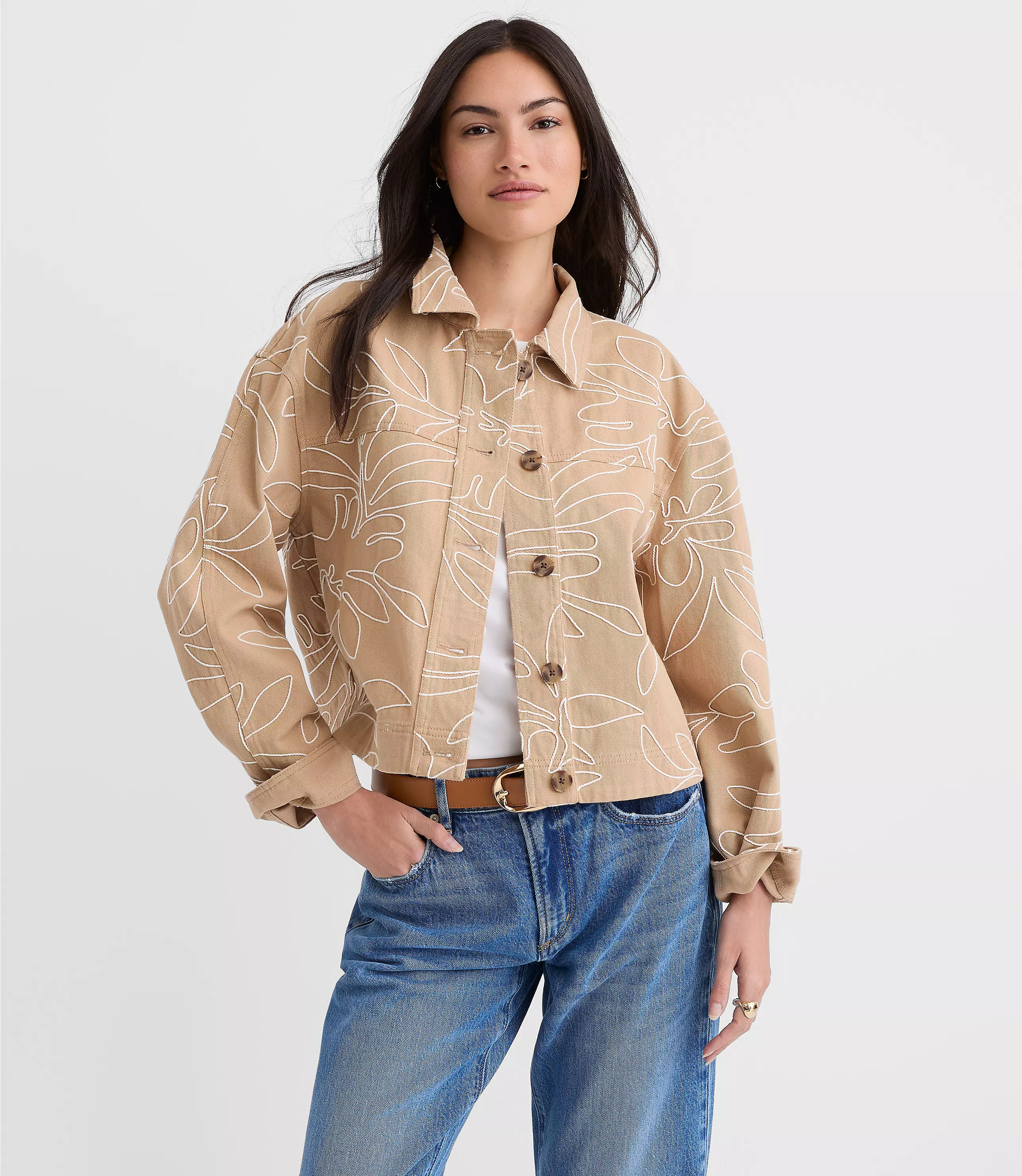 Floral Embroidered Twill Jacket | LOFT
