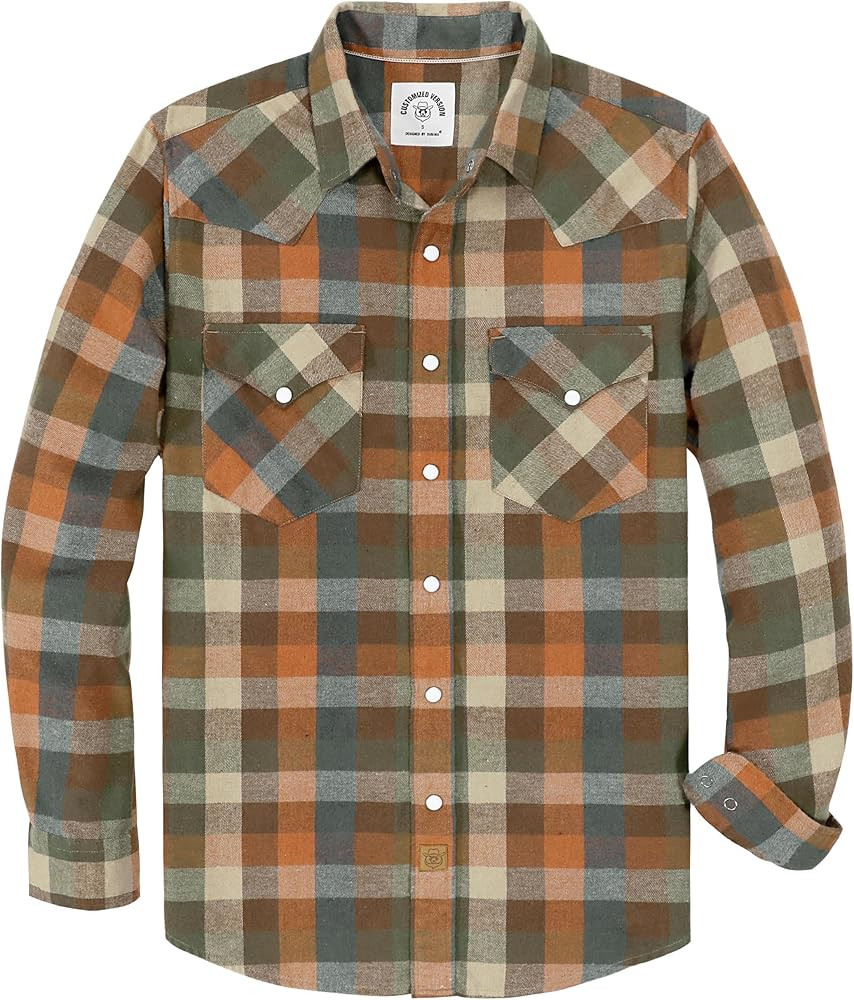 Dubinik® Flannel Shirt for Men Western Cowboy Pearl Snap Shirts for Men Long Sleeve Vintage Butt... | Amazon (US)