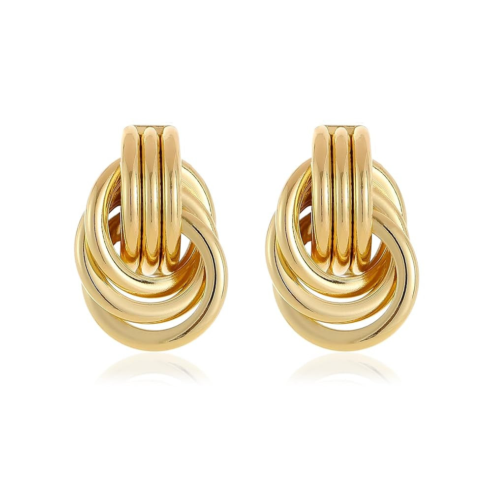 Chunky Gold Plated Knot Earrings for Women Trendy Link Earrings Statement Earrings | Amazon (US)