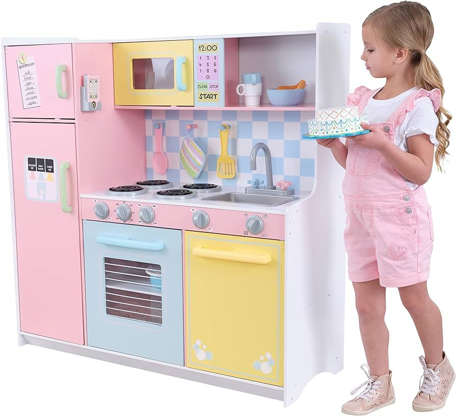 KidKraft Wooden Large Pastel Play Kitchen with Turning Knobs, See-Through Doors and Play Phone Gi... | Amazon (US)