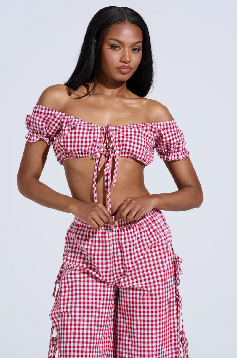LET ME LIVE GINGHAM CROP TOP | AKIRA