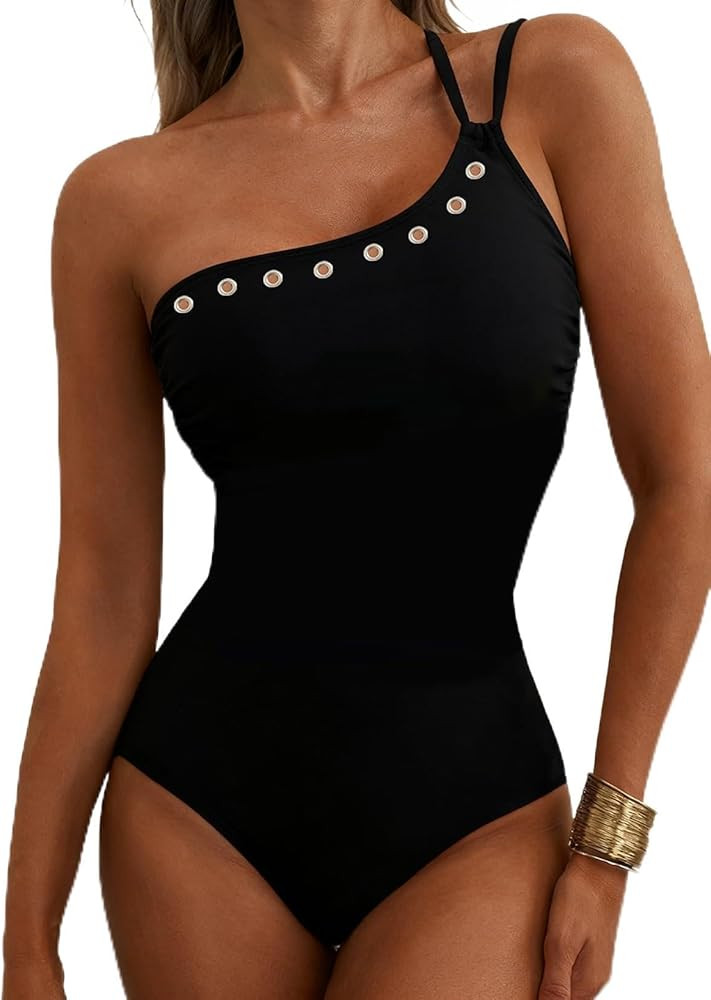 Herseas Women’s One Piece Swimsuits One Shoulder Tummy Control Grommet Eyelet Bathing Suits Sli... | Amazon (US)