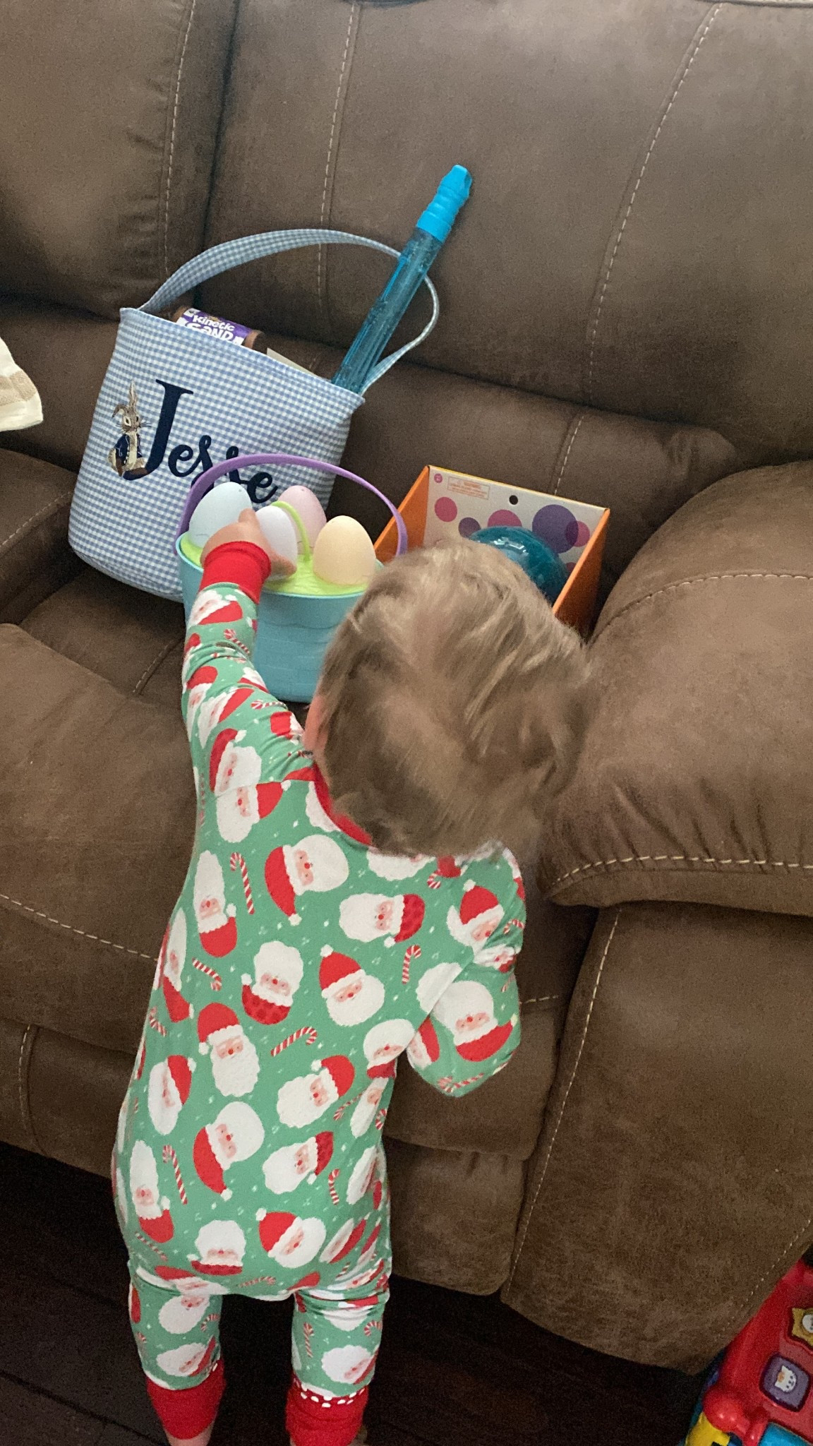 Easter bunny gifts from Easter morning 🐰🩵 featuring our Christmas pjs from @tinyjams 🤣

#LTKBaby #LTKSeasonal #LTKmomlife