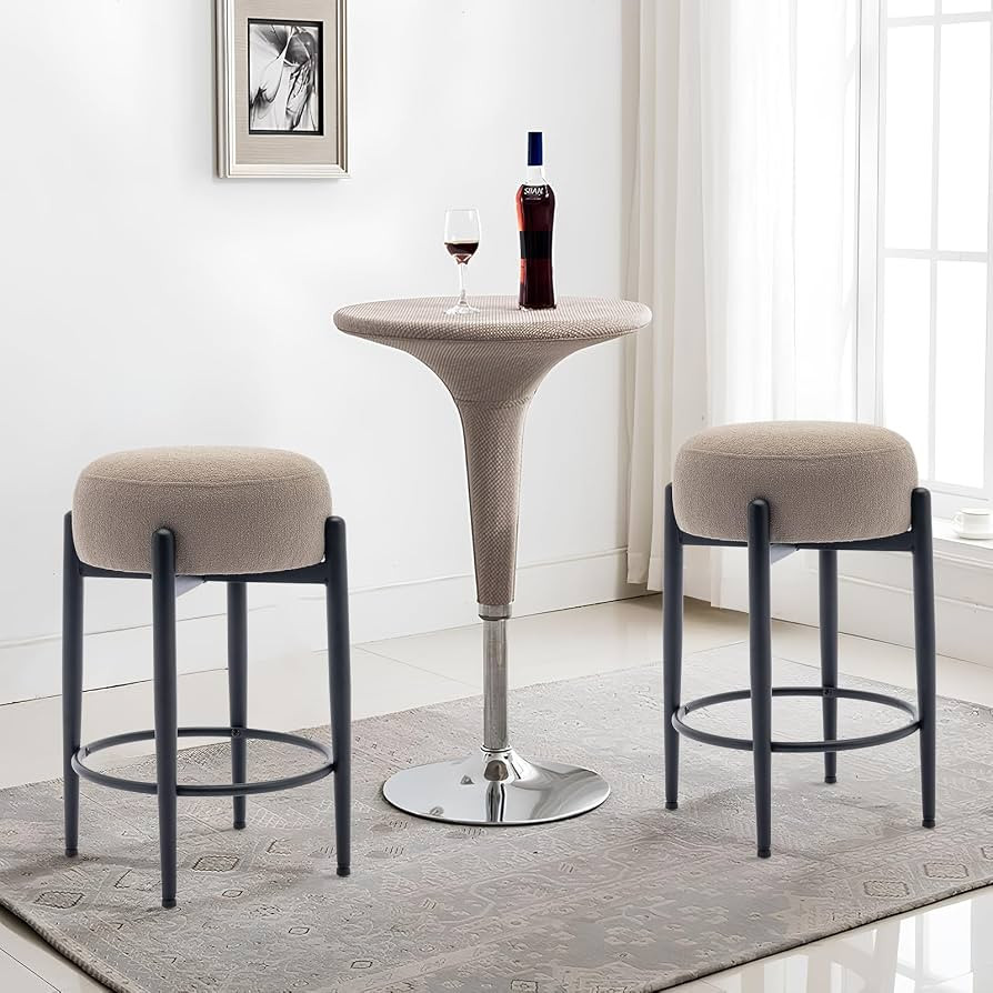 COLAMY Modern Bar Stools Set of 2, 24" Counter Height Stools with Round Soft Padded Backless Seat... | Amazon (US)