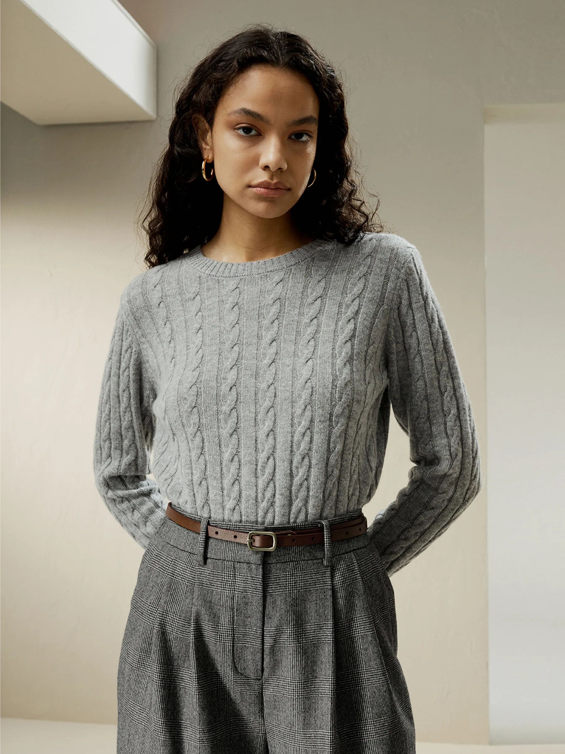 Classic Cable Knit Sweater with Ribbed Edges | LilySilk