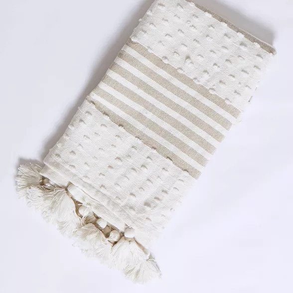 50"x60" Woven Block Patterned Striped Throw Blanket with Tassels Tan - Patina Vie | Target