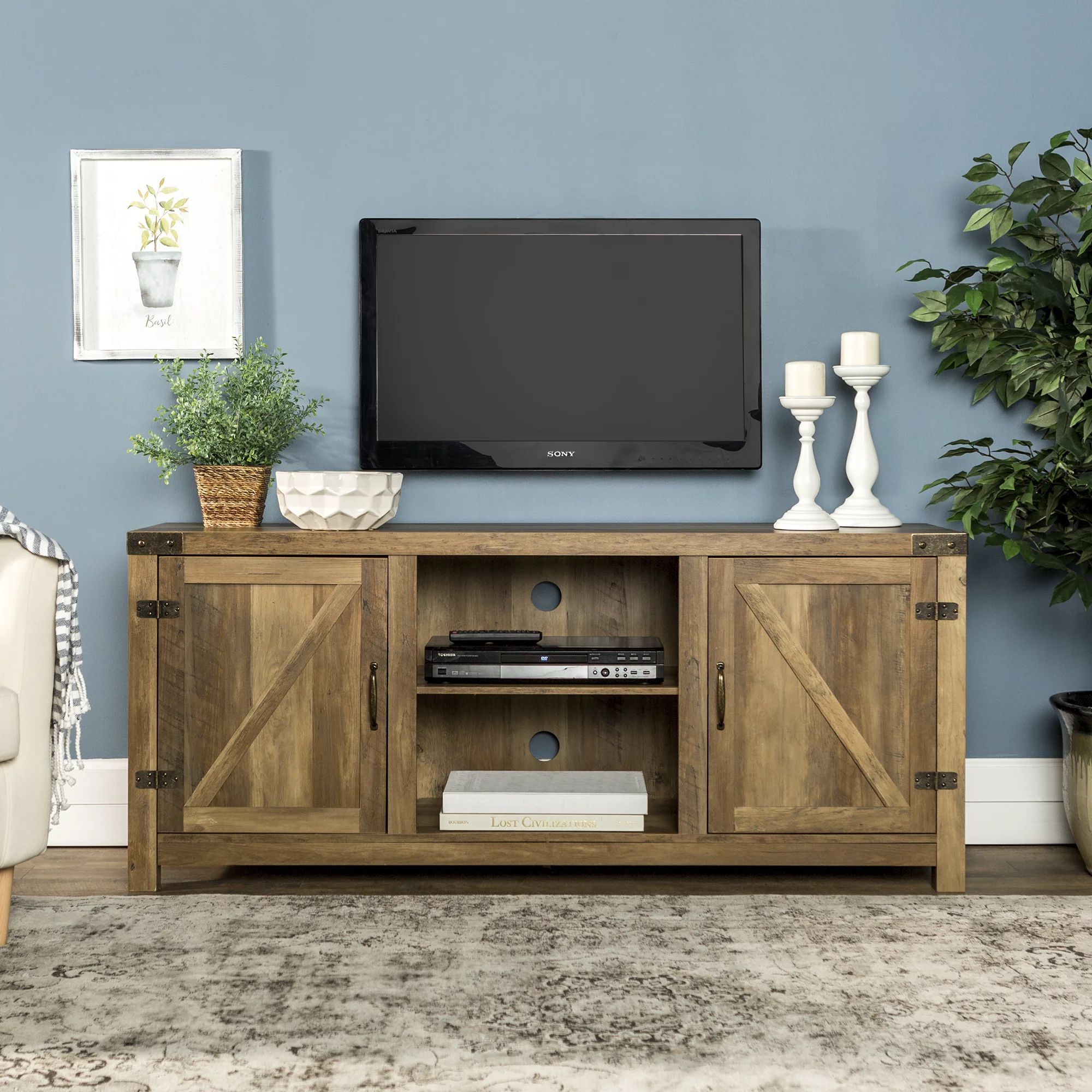 Manor Park Farmhouse TV Stand for TVs up to 65", Reclaimed Barnwood | Walmart (US)